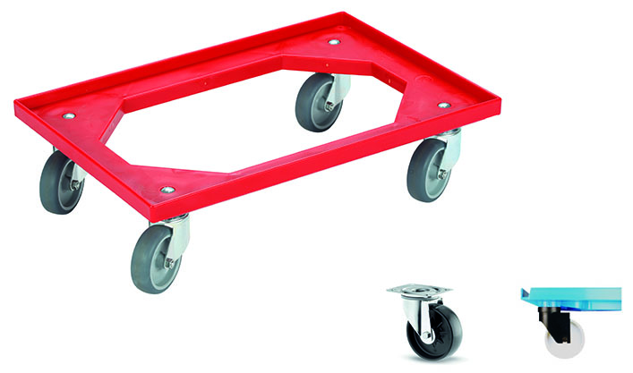 Vozík 64S-PP 2-2 PT červený, PP kola 100 mm